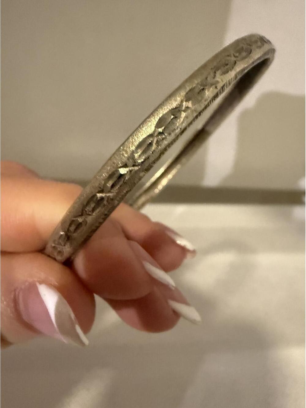 Vintage Sterling Silver Etched Bangle Bracelet